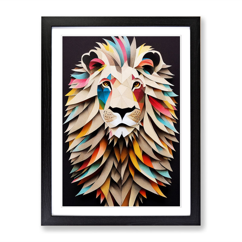 Lion Decoupage - Picture Frame Print, Black, 64cm H x 46cm W x 2cm D