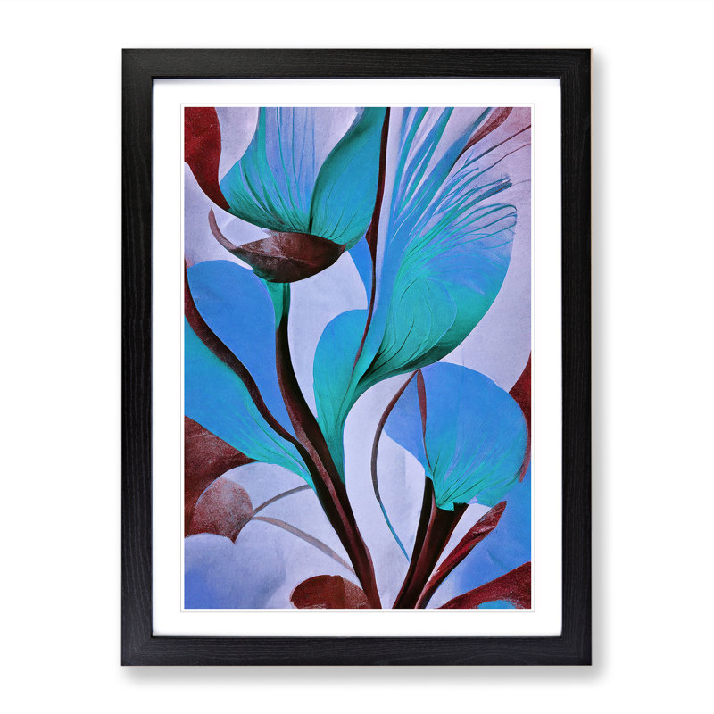 Floral Abstract No.5 - Single Picture Frame Print, Black, 64cm H x 46cm W