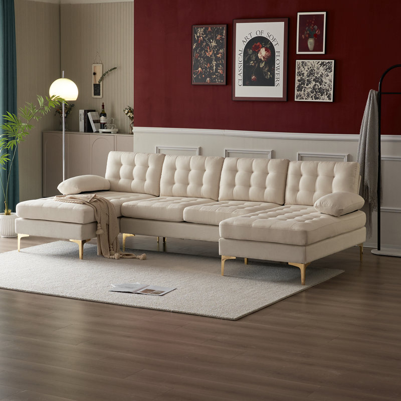 Canapé à accoudoirs coussinés 110,2 po Silber, 100 % lin beige