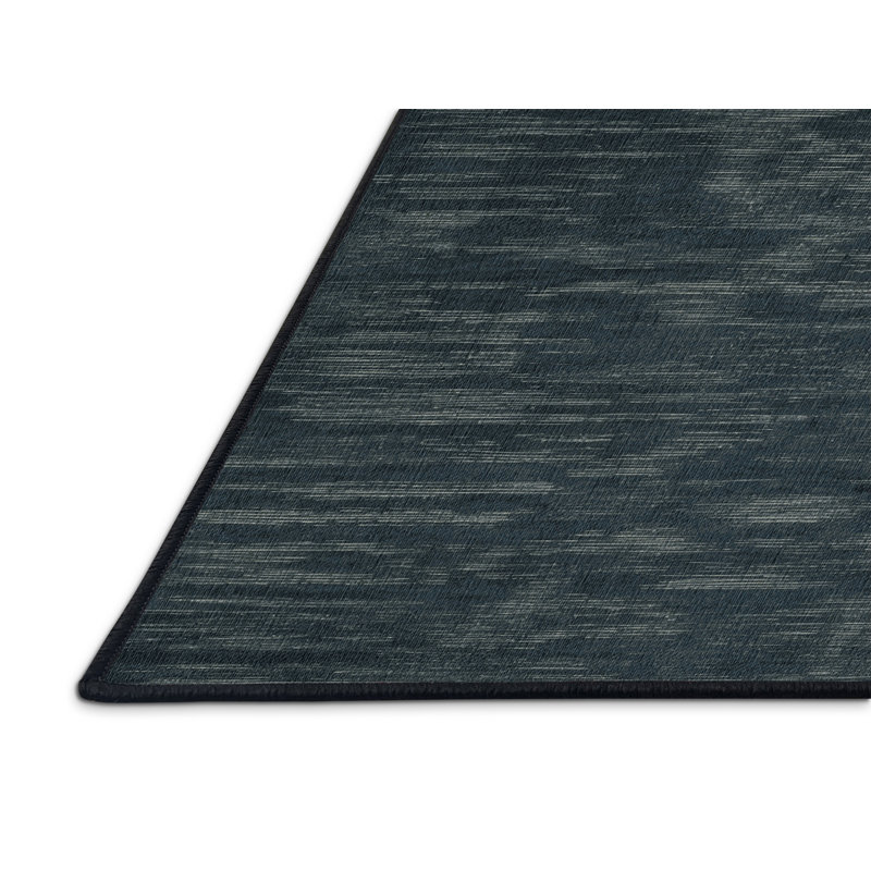 Machine Washable Abstract Black Area Rug, Round 4'