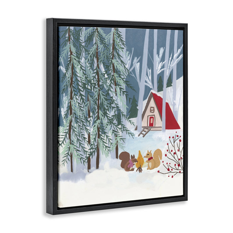 Cadre flottant Woodland Creatures Winter Campfire, design par Nabeela Rumi, Cadre flottant noir de jais, H 21 po x l 17 po