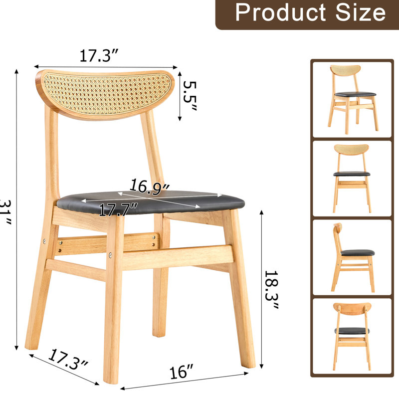 Chaises de salle à manger en bois massif avec sièges rembourrés en polyuréthane, touche élégante, P 17,58 po x l 17,77 po H 31,88 po, de 2, facile à installer et ravira les chaises, regardez, construisez, profitez