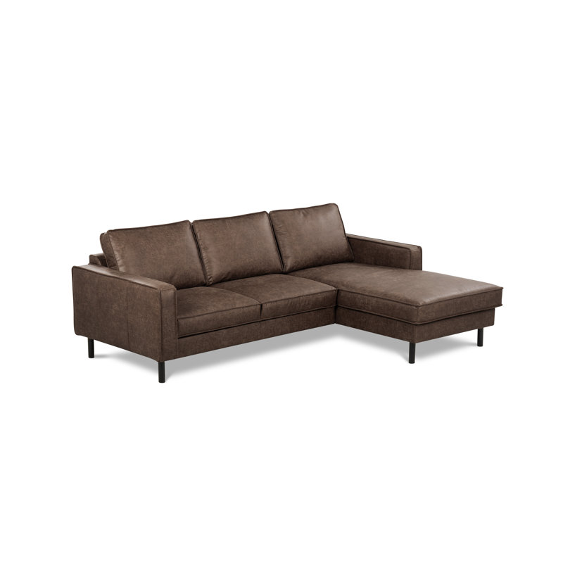 3 Seater Fabric and Leather Corner Sofa, Right hand Facing, Dark brown