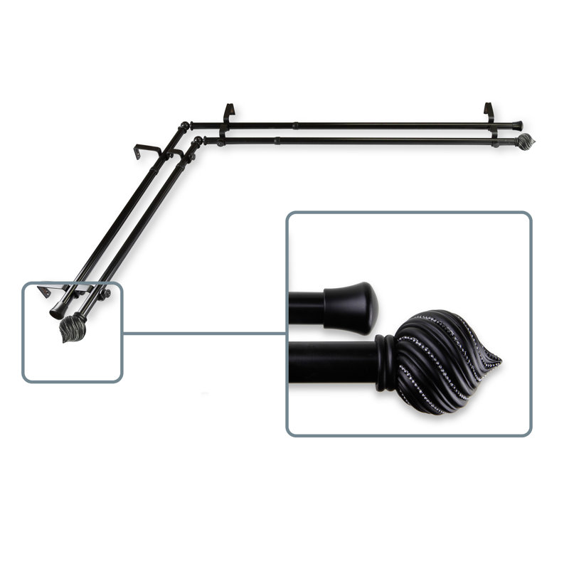 Ensemble de tringle à rideaux double et quincaillerie Sebergham, Noir, H 48 po x l 84 po