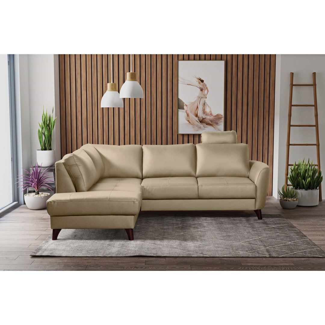 Ecksofa Migues aus Echtleder mit Bettfunktion