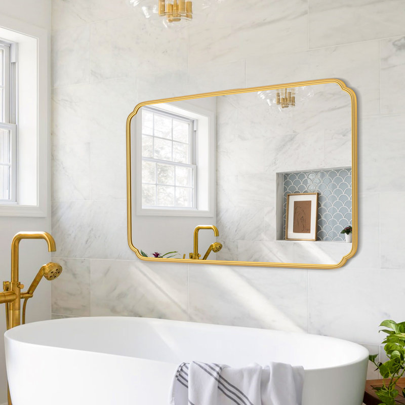 Miroir de salle de bain mural en verre trempé à haute résistance Marleth, Or, 39,9 po x 30 po