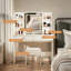 Vanity desk with mirror and lights, makeup vanity with 2 drawers and 6 storage shelves, 3 lighting modes adjustable brightness, vanity set with power outlet & cushioned stool for bedroom