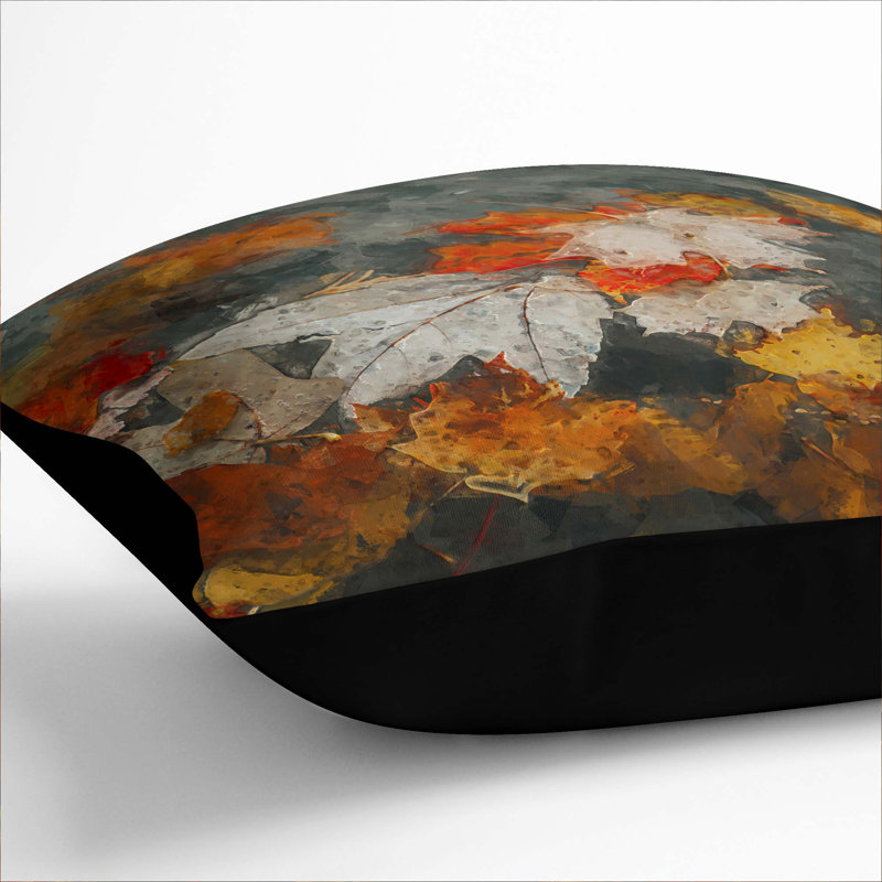 Leaves in Autumn Cushion with Filling, 55cm H x 55cm W x 20cm D, Black