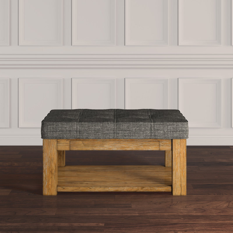 Arthuro Upholstered Ottoman, Pewter Grey Linen, Natural