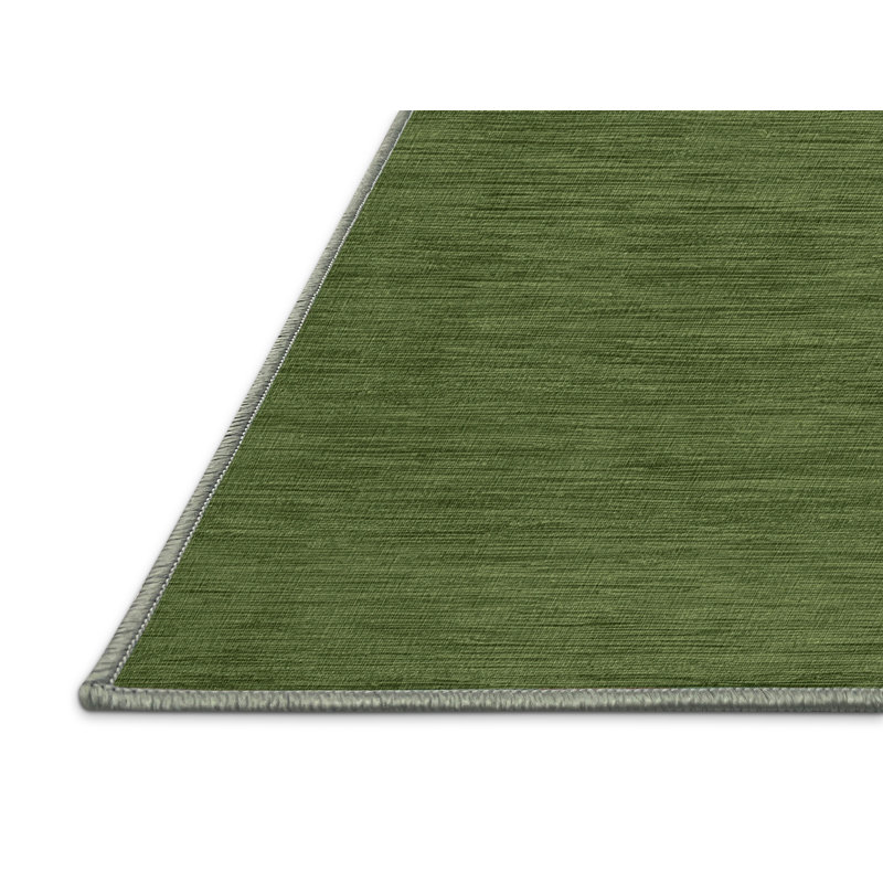 Machine Washable Solid Green Area Rug, Rectangle 6' x 9'