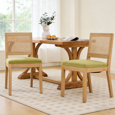 Rattan Dining Chair with Upholstered Seat and Solid Wood Frame