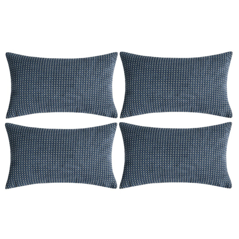 Ensemble de 4 housses de coussin en velours côtelé deux tons, Bleu foncé