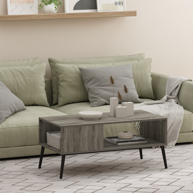 Havant Four Leg Coffee Table with Storage, French Oak Grey