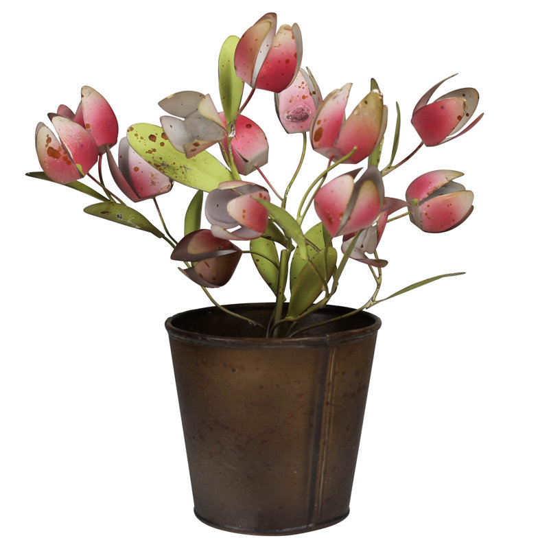 Pot avec tulipes et légumes verts, aluminium