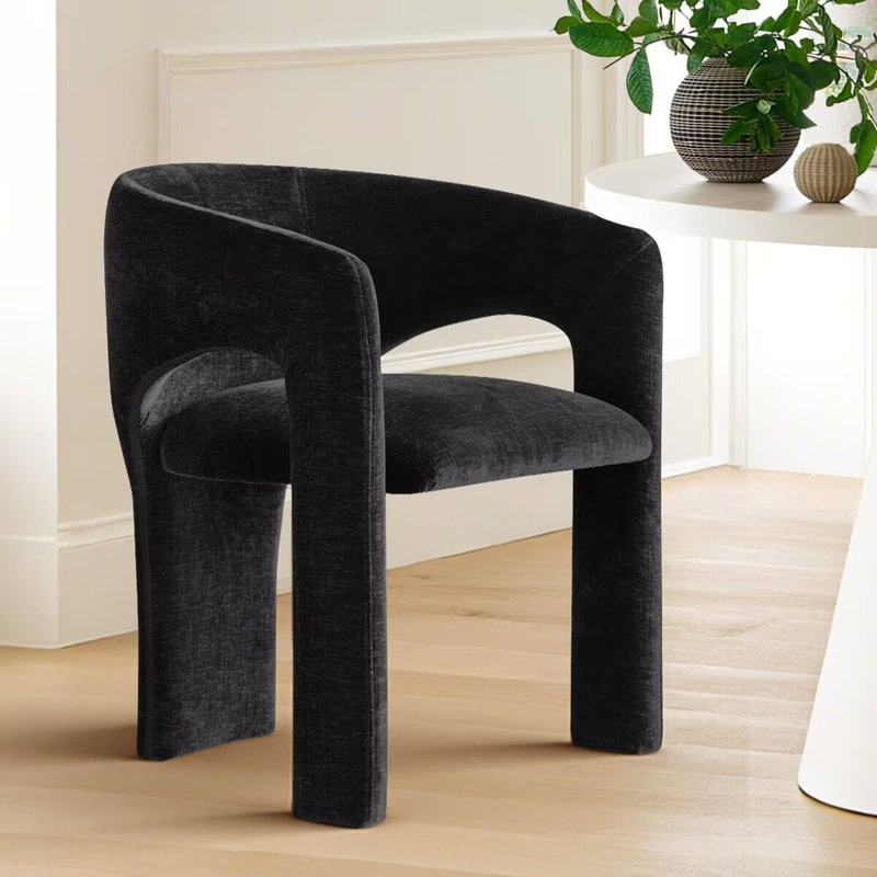 Modern Chenille Upholstered Dining Chair With Arm, Black
