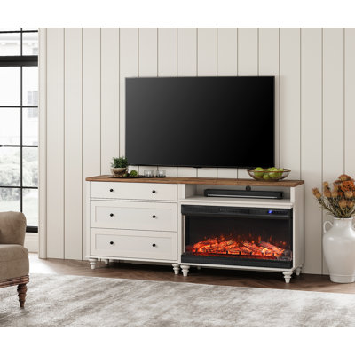 Meuble télé avec foyer électrique 36 po pour téléviseur de 75 po, console télé 2 en 1 pour téléviseur 55/65/75 po, centre de divertissement avec tiroir, blanc