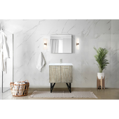 Voorhees Rustic Vanity 30 In. W, 20 D, White Quartz Top, Brushed Nickel Faucet And 28 Full - View Wall Panel Mirror Wide Bathroom With Scratch Countertop, Hung Decorative