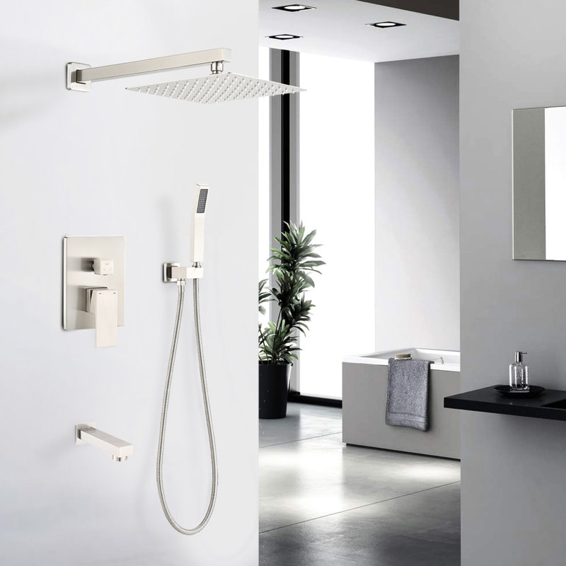 Brushed Nickel Shower Kit - 10" Rain Head, Handheld Shower, High Performance, Construction In 10 Inch Accurate Temperature Regulation,