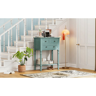 Console étroite, canapé mince avec trois tiroirs de rangement et tablette inférieure (bleu clair)