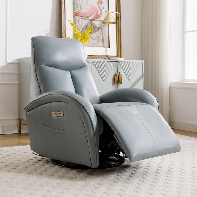 Desheena Power Recliner Swivel Rocking Recliner  with USB＆Type C Port, Desheena Blue Genuine Leather