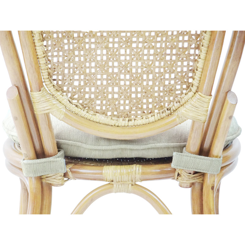 Natural Rattan and Cane Side Chair with Cream Cushion