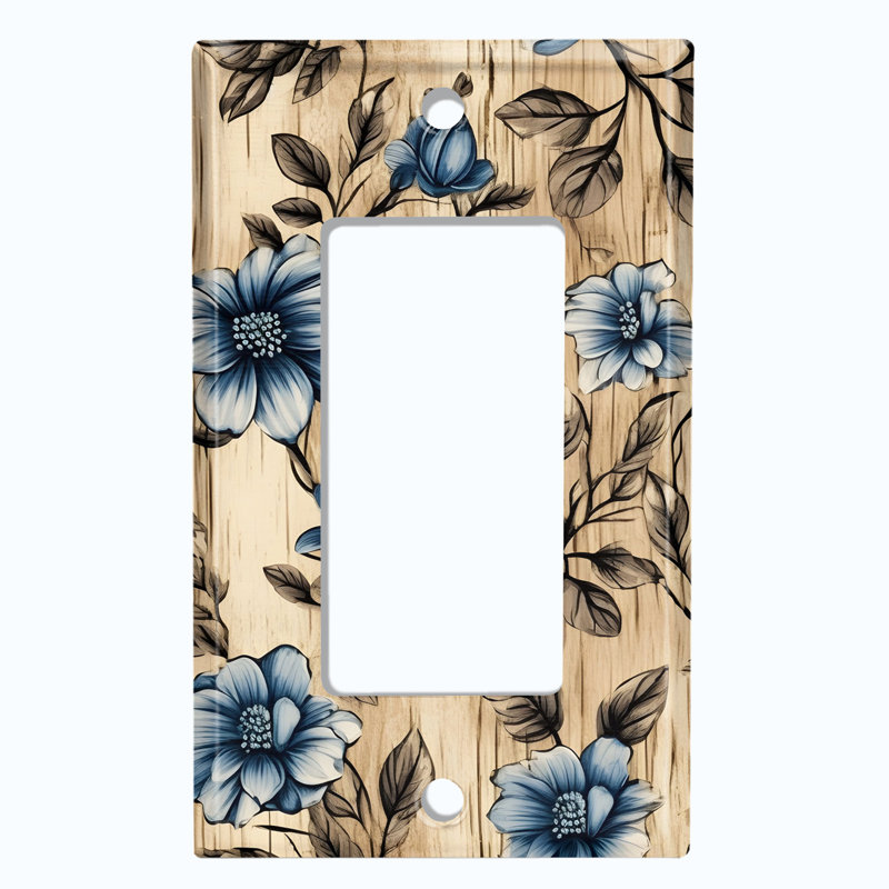 Plaque murale à bascule 1 fleur bleue avec arbre beige