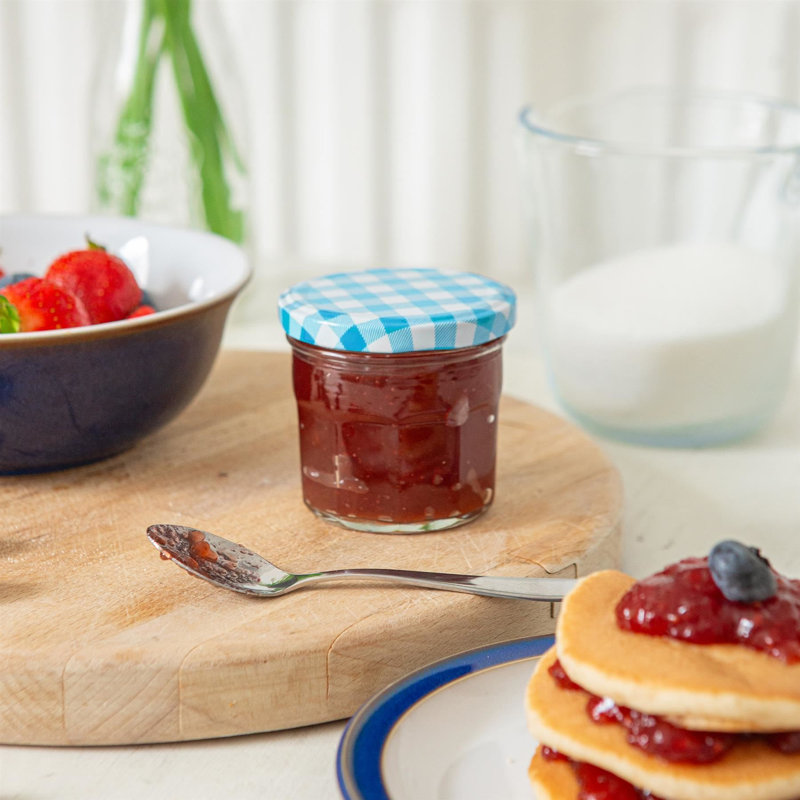 Glass Jar - Set of 24, 130ml, Blue Gingham