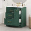 Ensemble de meuble-lavabo classique vert forêt de 30 po avec trois tiroirs, dont un tiroir double couche, avec de longues poignées dorées - pour les petites salles de bain