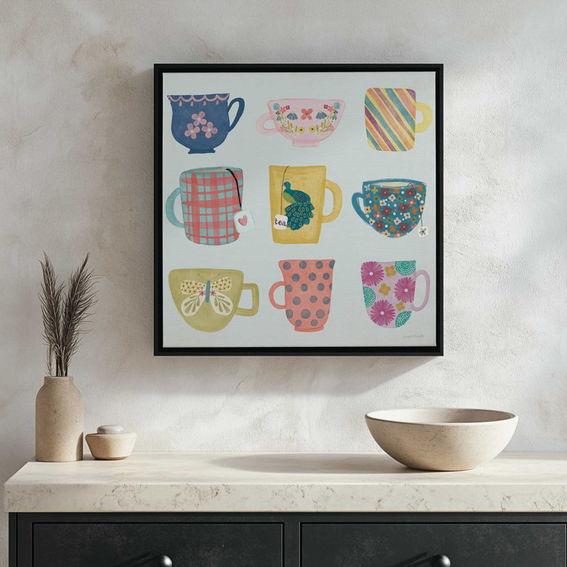 «Tea Cups» par Katie Doucette, reproduction d'art, Toile avec cadre, L 20 po x H 20 po, Érable