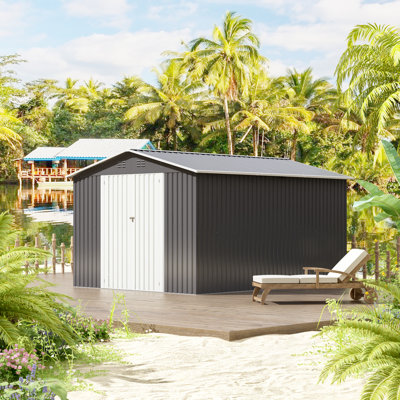10 x 12 FT Outdoor Storage Shed, Large Metal Tool Sheds with Lockable Doors, Garden Shed for Backyard Garden Patio Lawn