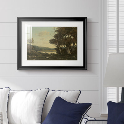River Landscape with Large Trees-Henri Harpignies-Framed Print with Mat and glass-1898