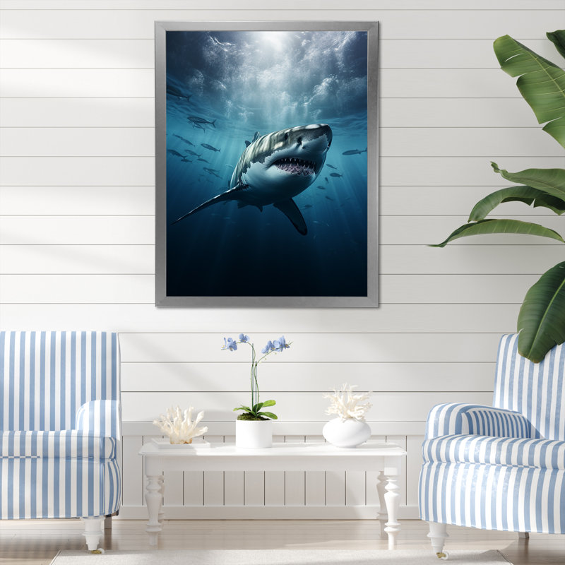 " Blue Shark Apex Predator Photo II ", Silver Single Picture Framed, 44" H x 34" W x 1.5" D