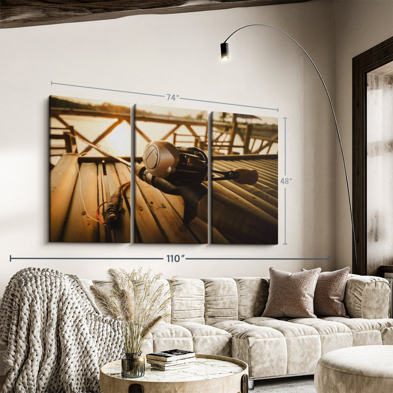 «Bass Fishing Set», 3 pièces sur toile, H 48 po x l 74 po x P 1,25 po