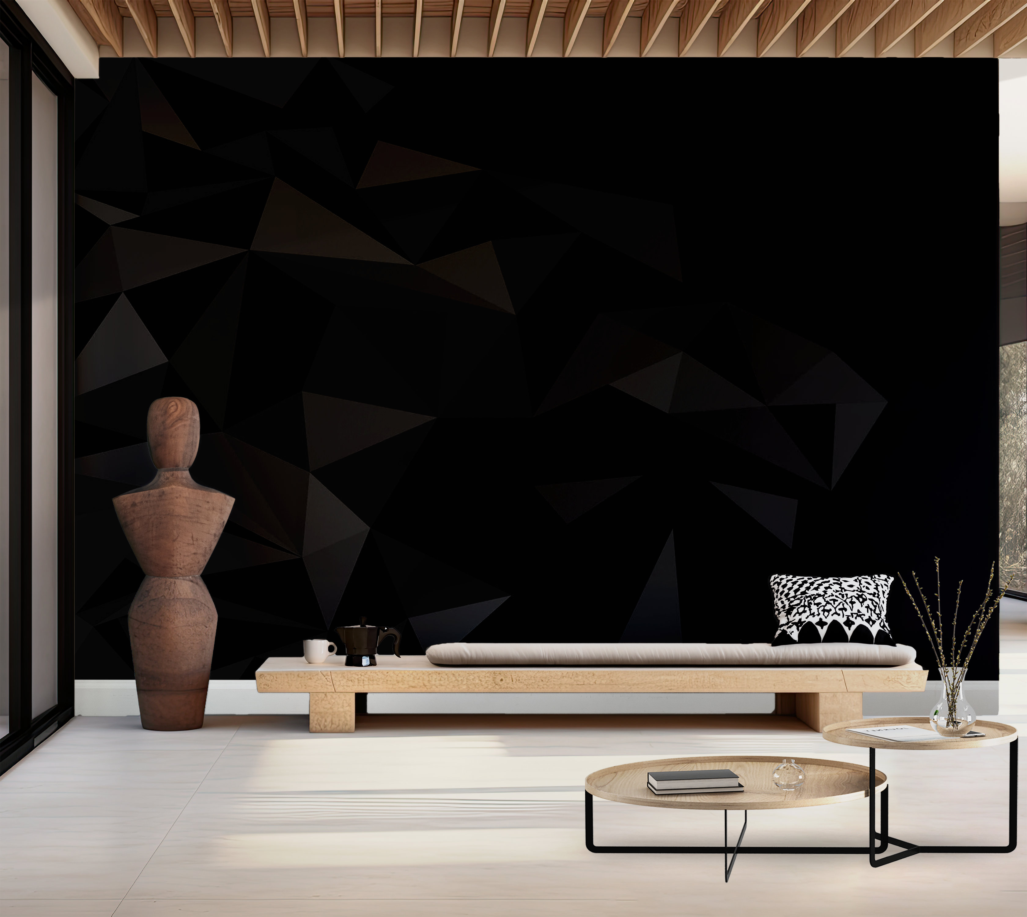 Orren Ellis Premium Wallpaper Wall Mural - Abstract Black Triangles ...