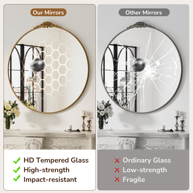 Stourbirdge Vintage Round Wall Accent Mirror with 1.2" Iron Frame, Antique Gold, 30" x 30"