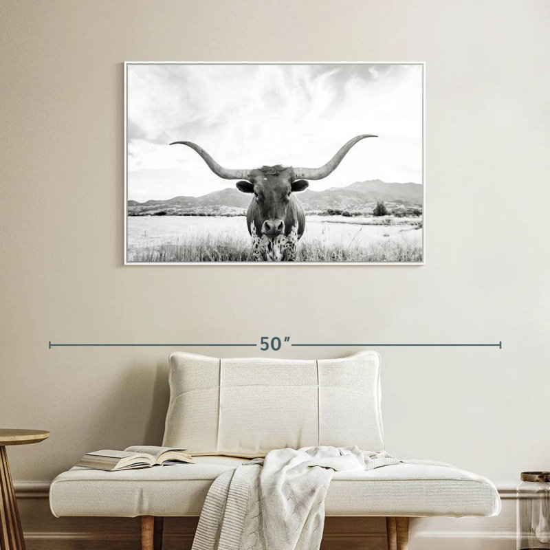 Longhorn Texas BW, Cadre flottant blanc, 40 po x 27 po