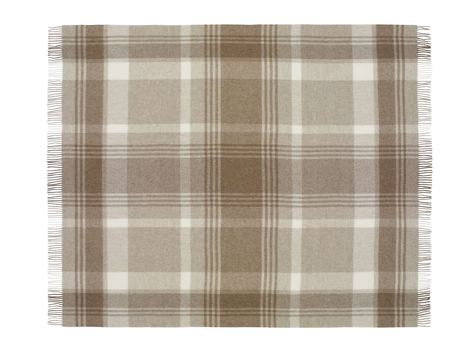 Merino Lambswool Throw/Blankets Hand Woven Blanket, Beige Geometric
