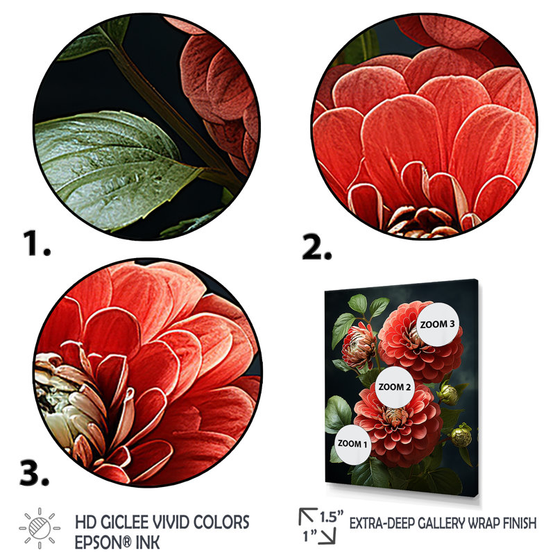 «Red Beautiful Zinnias Blooms III», Cadre flottant blanc, H 20 po x l 12 po x P 1 po
