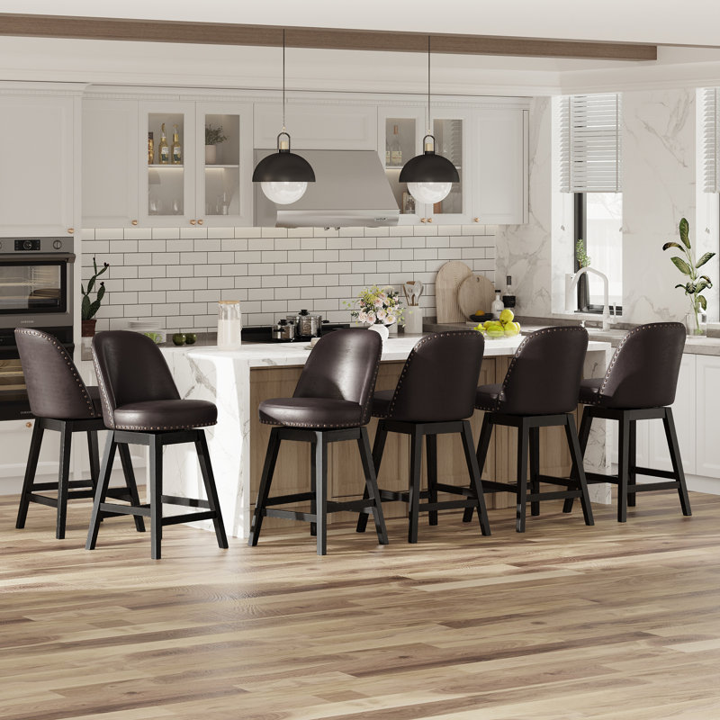 Tabouret de bar pivotant vintage avec pieds en bois massif, Marron foncé