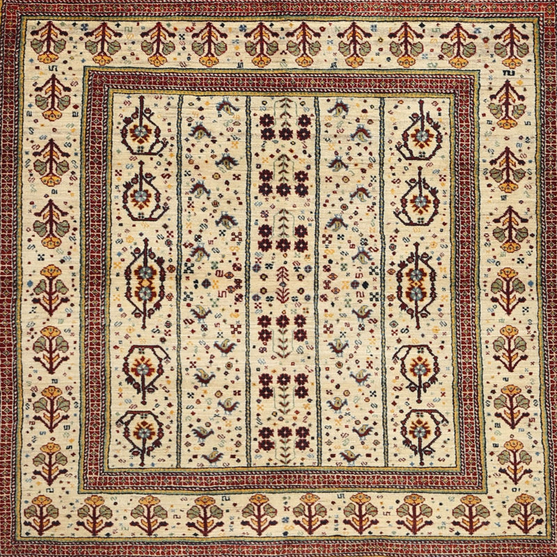 Tapis beige/brun contemporain, Carré 5 pi