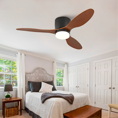 Ventilateurs de plafond de 42 pouces avec lumières, plafonnier encastré à profil bas, 3 pales en ABS avec éclairage et télécommande, moteur à courant continu réversible à 6 vitesses, silencieux, pour la chambre à coucher, intérieur / extérieur, noir + noyer