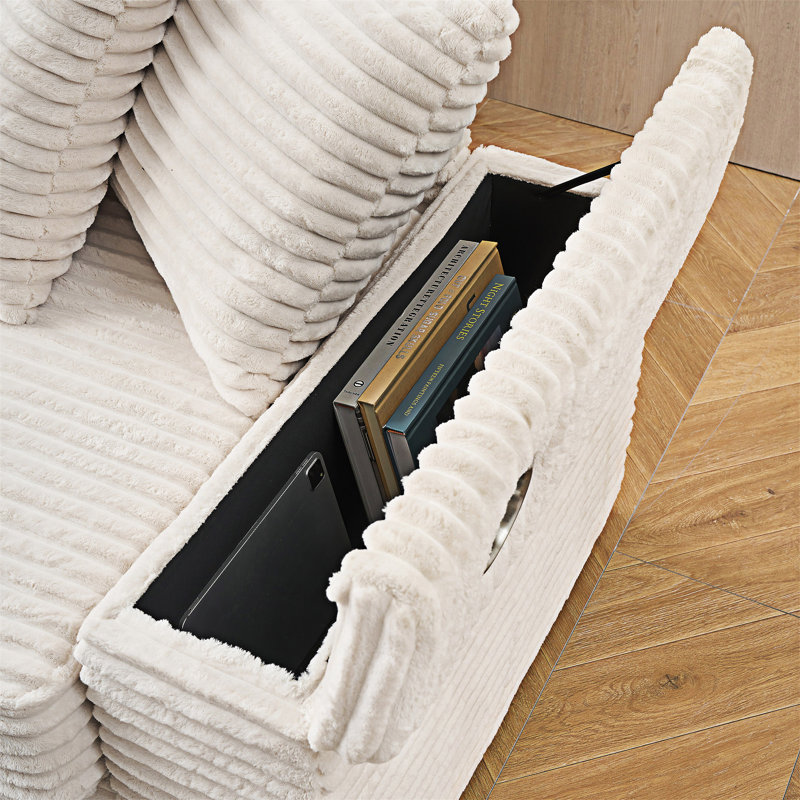 Canapé rembourré avec porte-gobelets et méridienne réversible, Beige