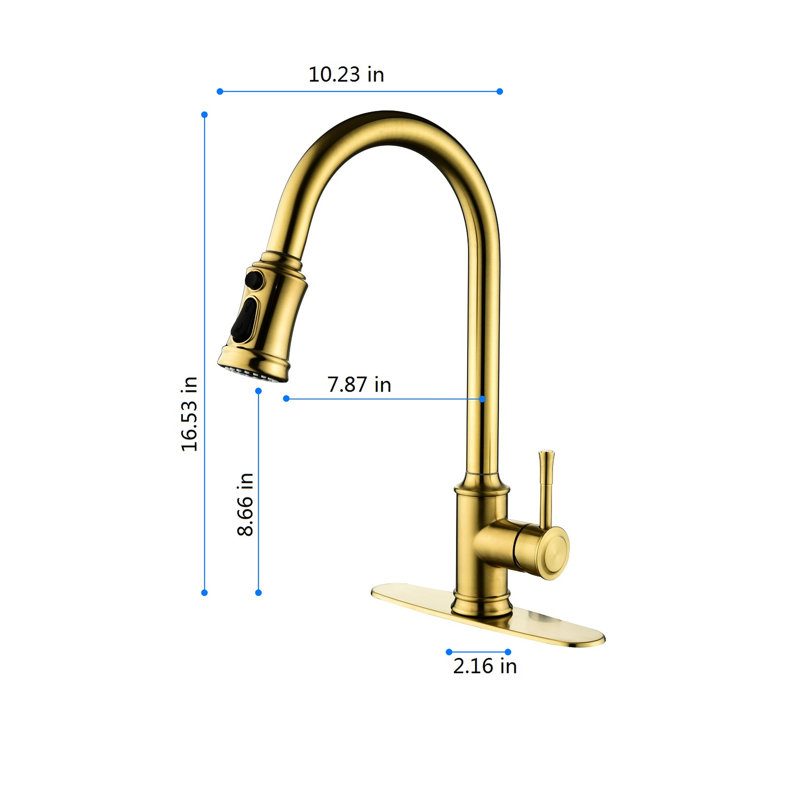 Touch Kitchen Faucet With Pull Down In Brushed Gold, Stainless Steel Material, High - Arc Nozzle Rotating 360, Single Lever For Easy Water Control, Corrosion Surface, Smooth Flow Aerators Operated