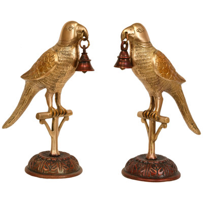 Statue de perroquet en laiton avec clochette 9 po