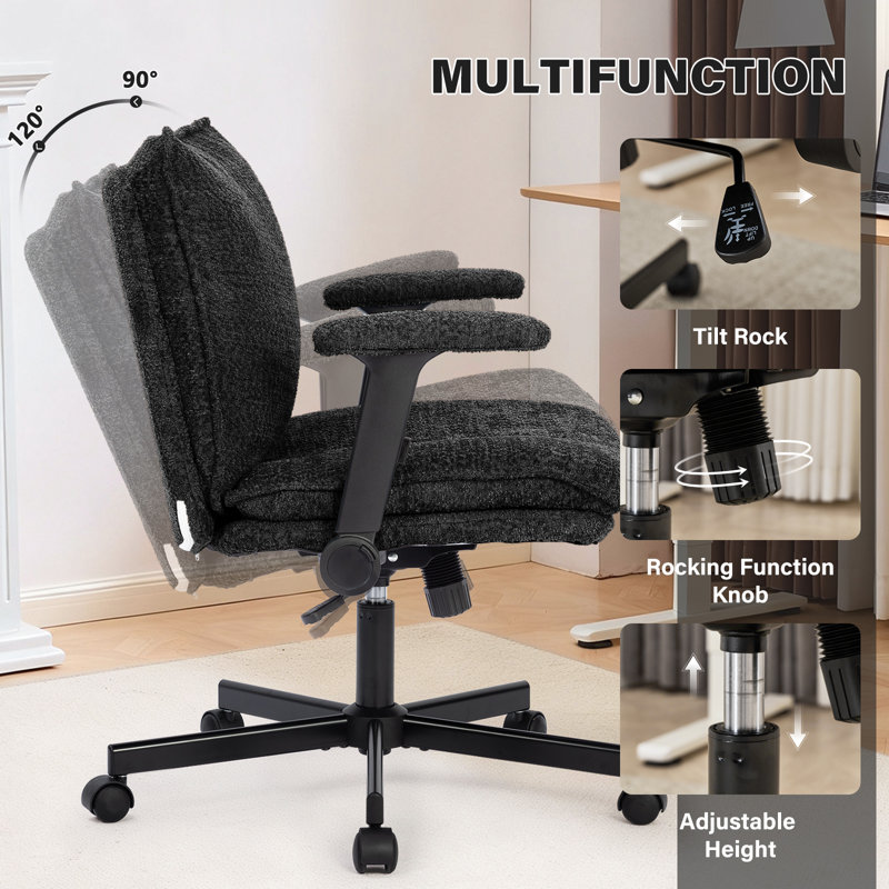 Modern Teddy Cross legged  Office Chair With Flip&Up Down Adjustable Armrests, Black