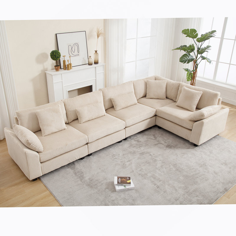 Oversized Modular Sectional Sofa, Convertible Sectional Sofa, Corduroy for Living Room, Beige Fabric
