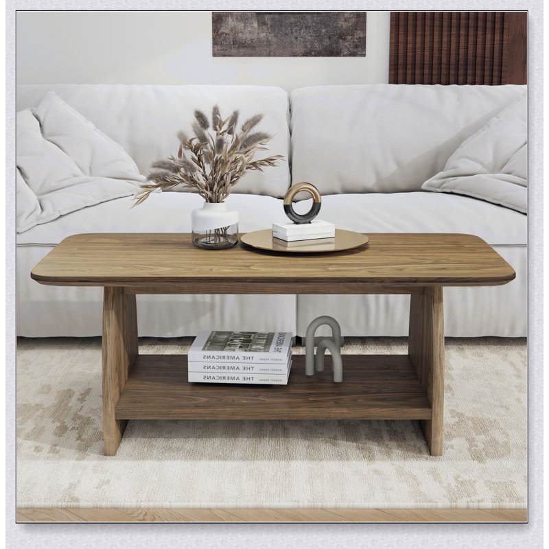 Table basse de salon moderne de 47 pouces avec rangement double couche, coins arrondis et matériau en bois aggloméré pour plus de sécurité et de fonctionnalité