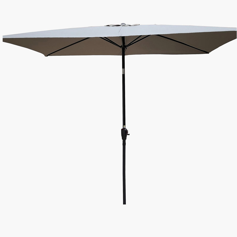 Parasol imperméable d'extérieur 6 x 9 pi avec manivelle et bouton poussoir inclinable sans rabat pour jardin, Gris clair