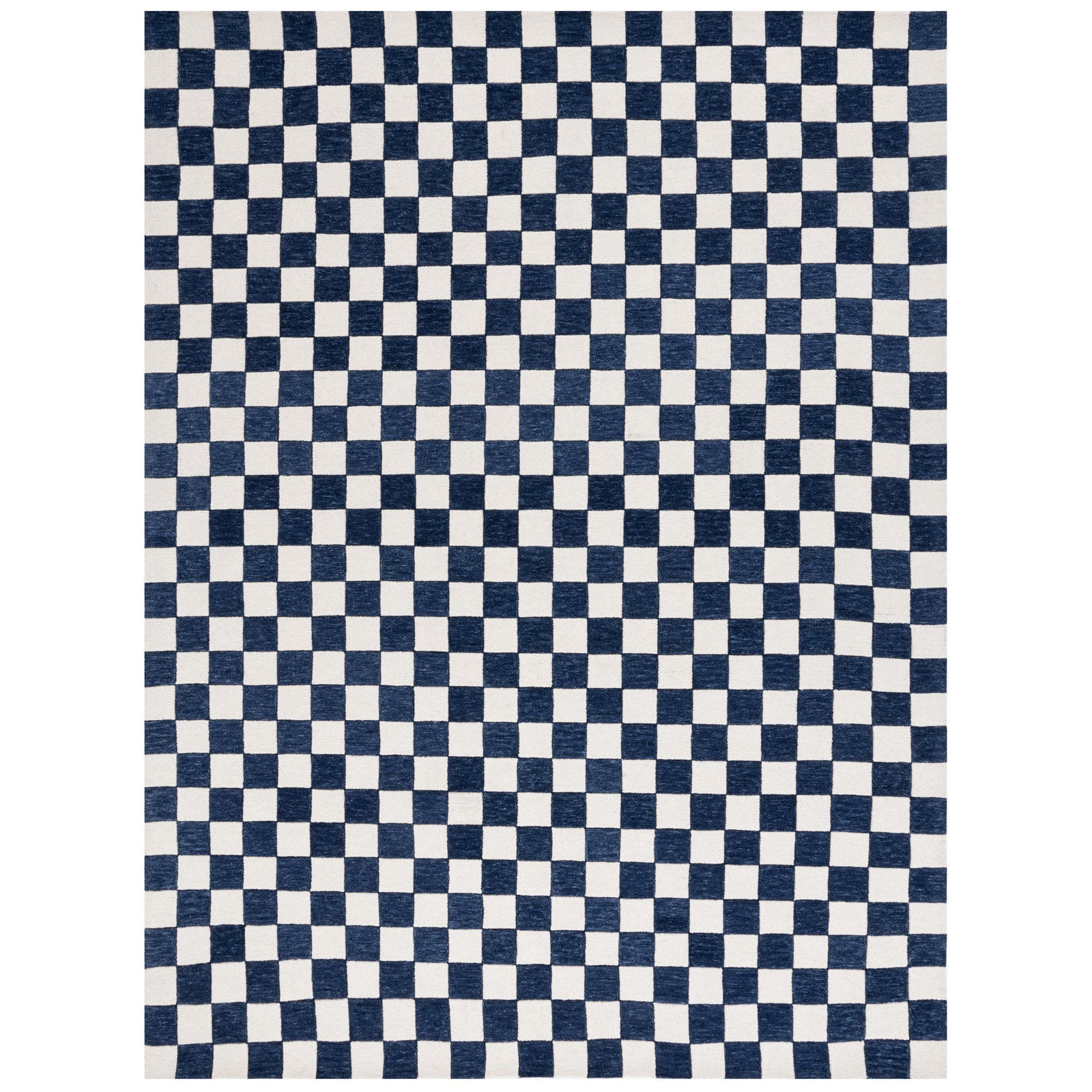 Freemont Navy Ivory Hand-Tufted Checkered Rug, Rectangle 8' x 10'