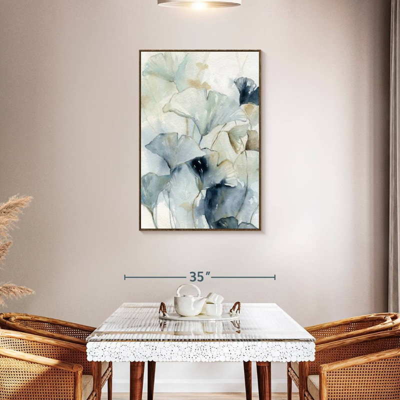 Indigo Ginkgo I, 29" x 43", Floating Frame Walnut